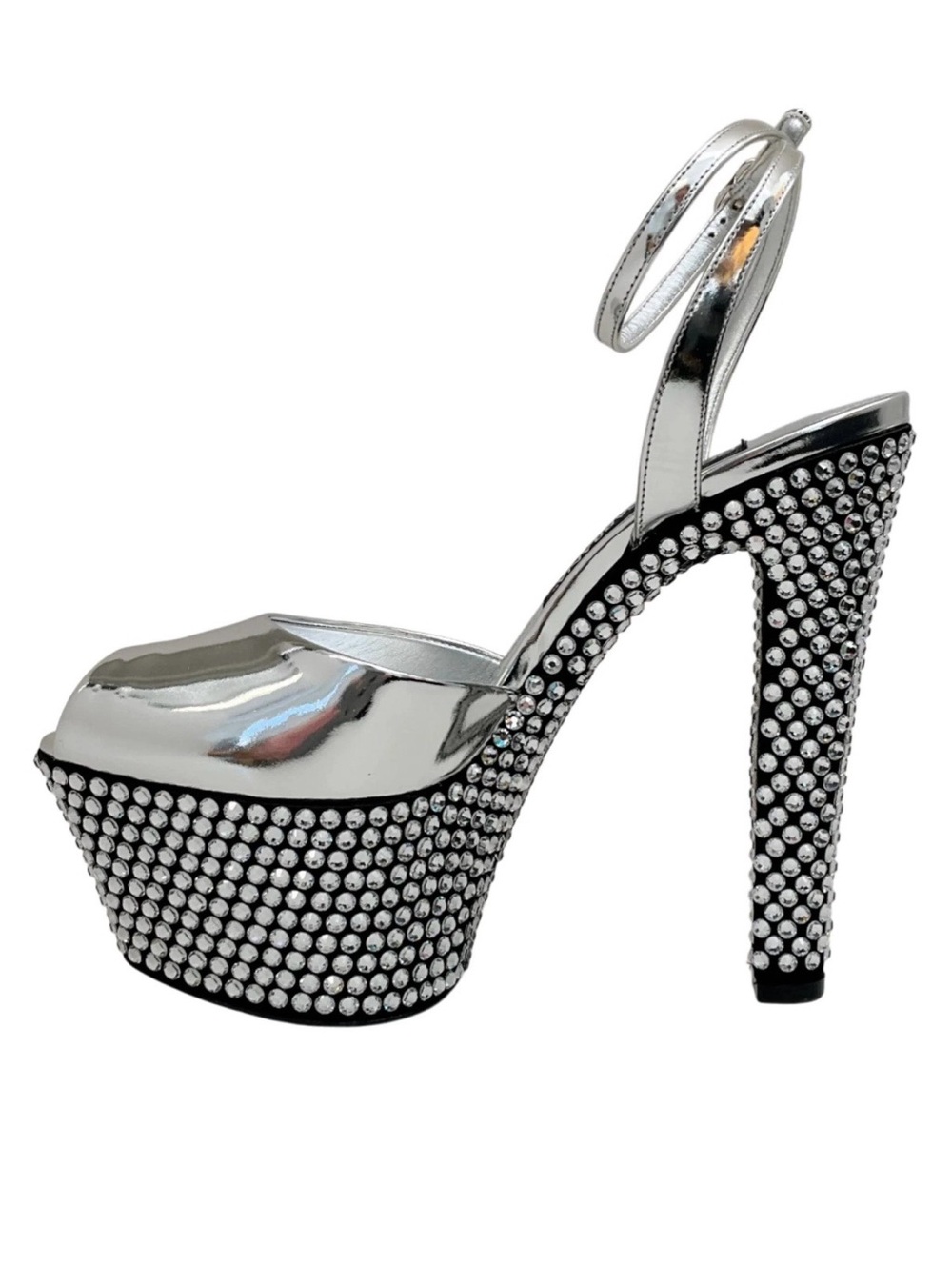 Dolce & Gabbana Silver Crystal Platform Peep-Toe Sandals - Picture 3 of 5
